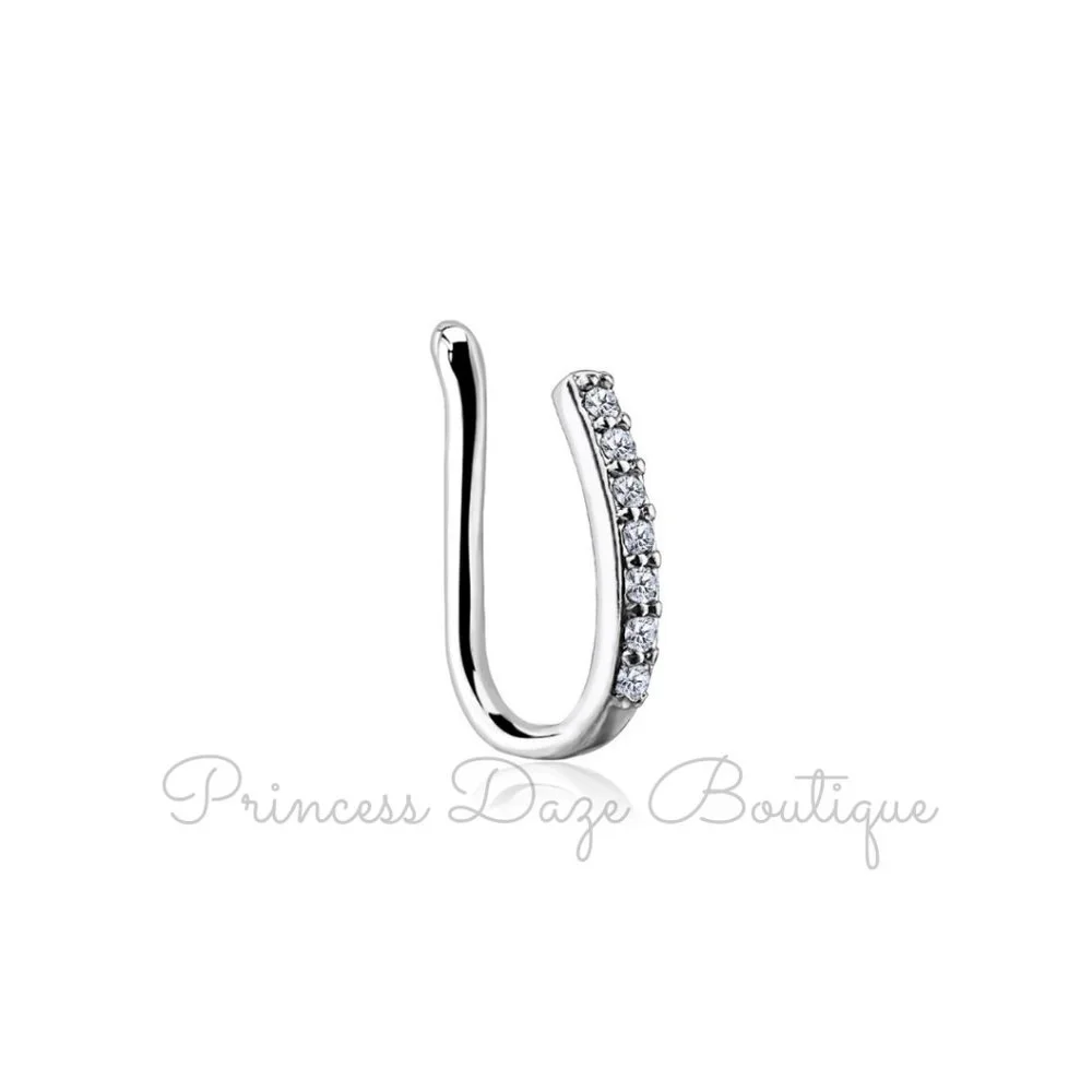Lined CZ Set‎ Bar Non Piercing Nose / Ear Clips